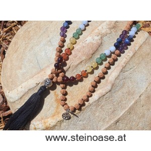 MALA Edelstein Gebetskette 'Chakra' mit Silber-OM